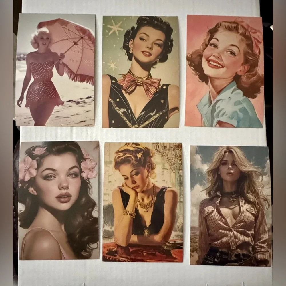 12 Vintage Style Postcards Retro Pin-up Girls Postcard-Style Wall Decoration - Picture 3 of 3